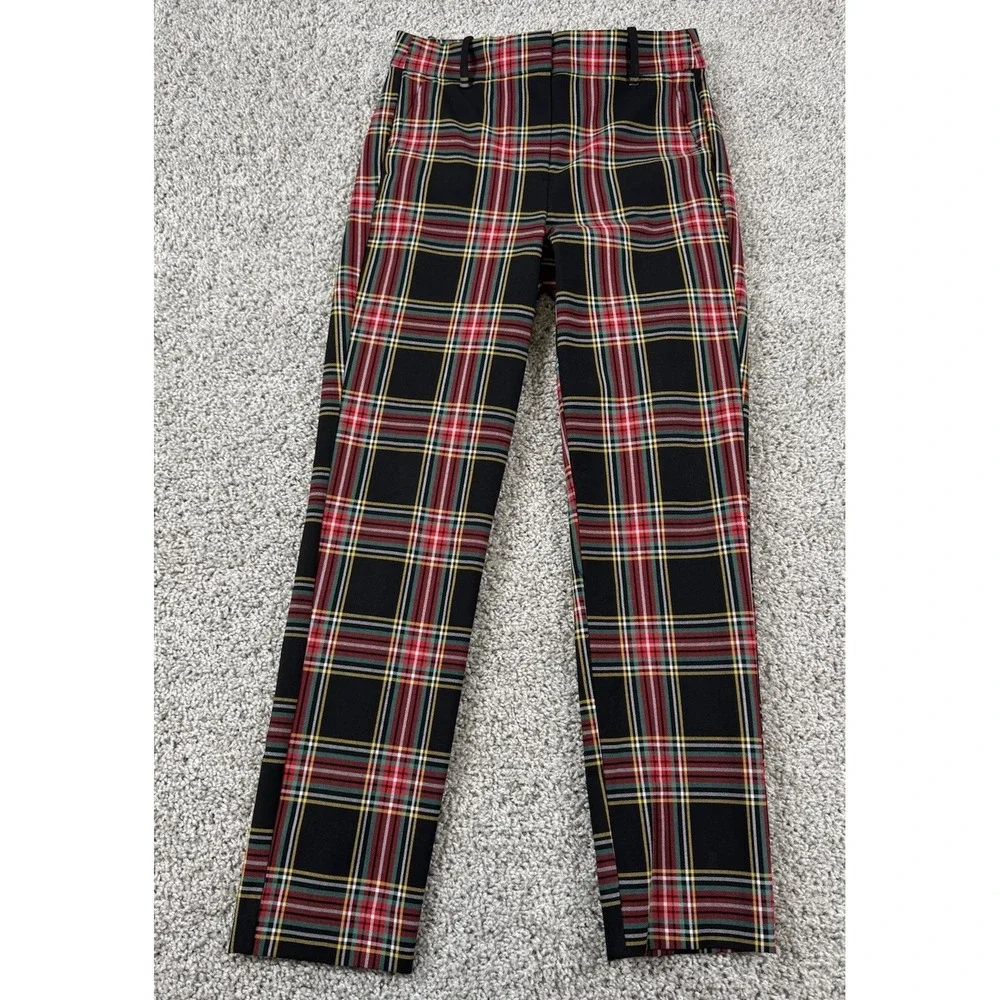 J Crew Ruby‎ Full Length Pant Holiday Red Tartan Plaid 2 Petite - Picture 2 of 8